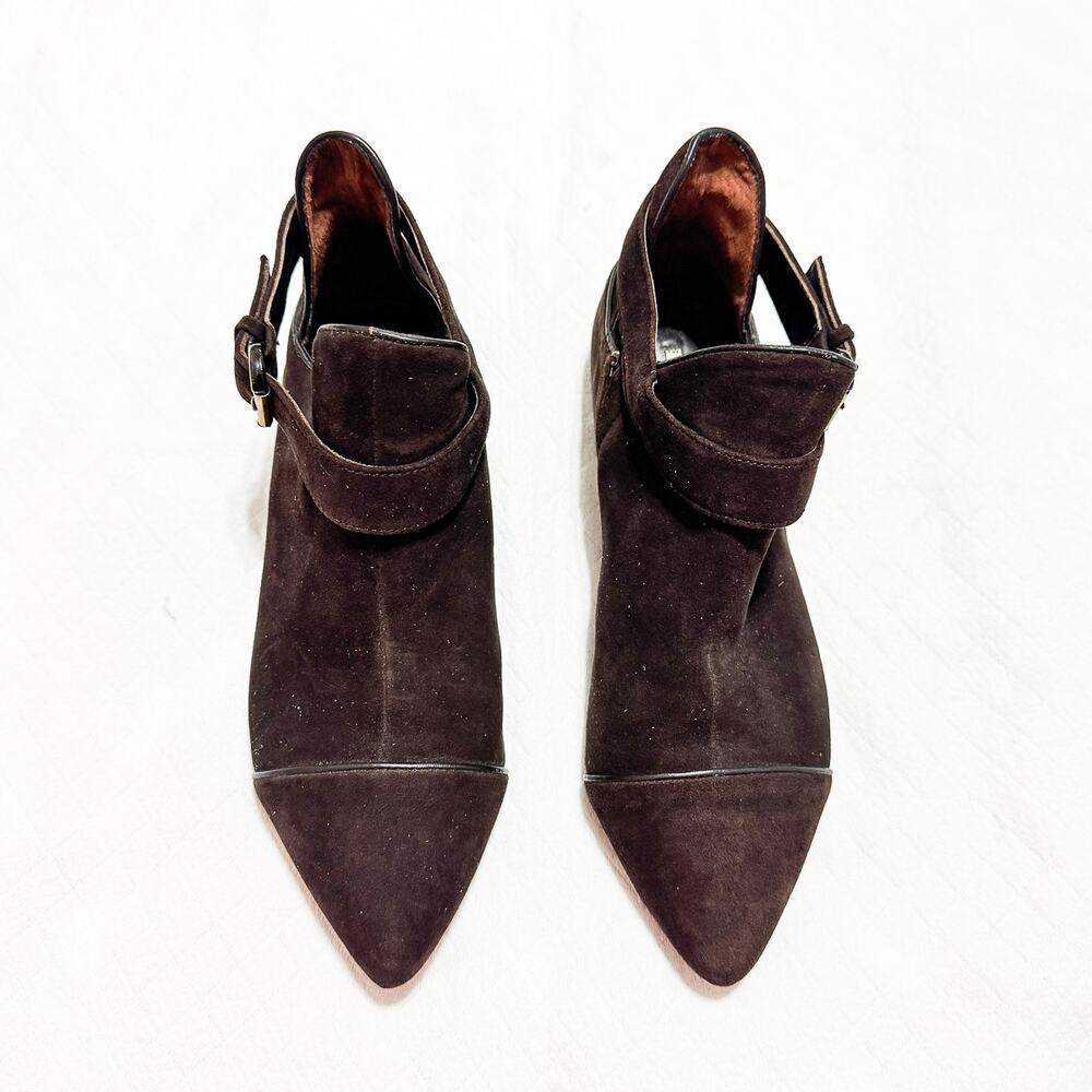 Leon Max Brown Pointy Toe Suede Leather Flats Ankle Strap Quality Shoes Size 7